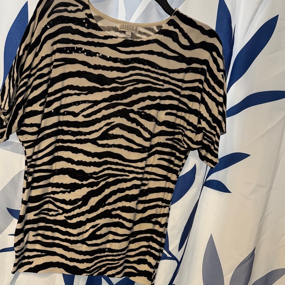 Cache Black and Cream Zebra Sequin Top